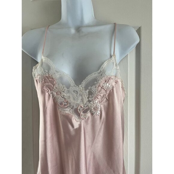 Vintage 1980's Etienne Peignoir Set Nightgown (S) and Robe (S) Pink With Beige - Picture 3 of 10
